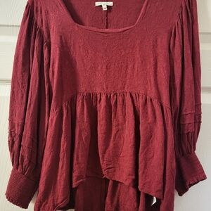 Maurices Women's Mediun Floral Burgundy Top With Tie Back